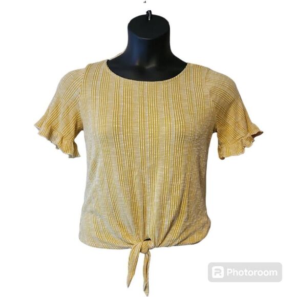 W5 Tie Front Stripes Flutter Sleeve Top, Women's Size Large - Picture 1 of 4
